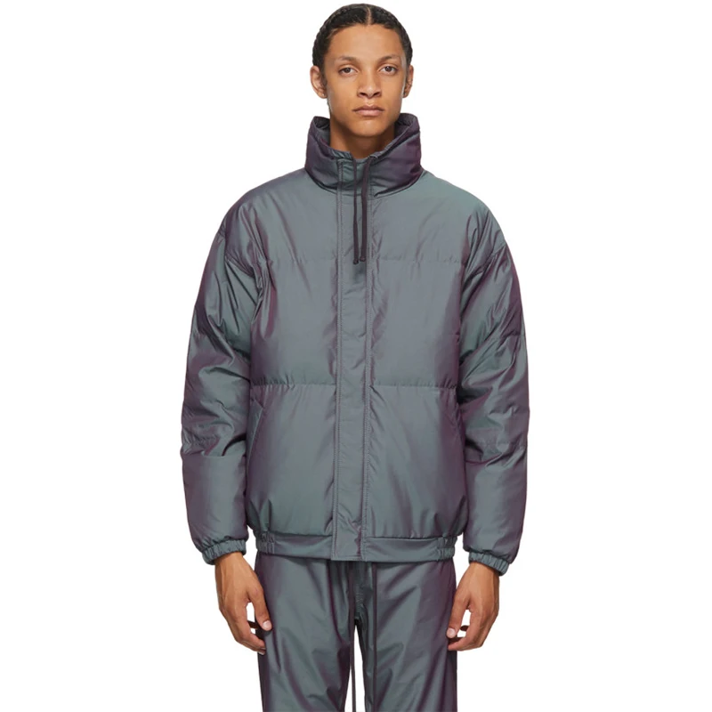 Padded Jackets Parka Streetwear Hip Hop Full Zip Reflective Jacket Coat Casual Tops Outwear Winter Thick Windbreaker Warm Cotton