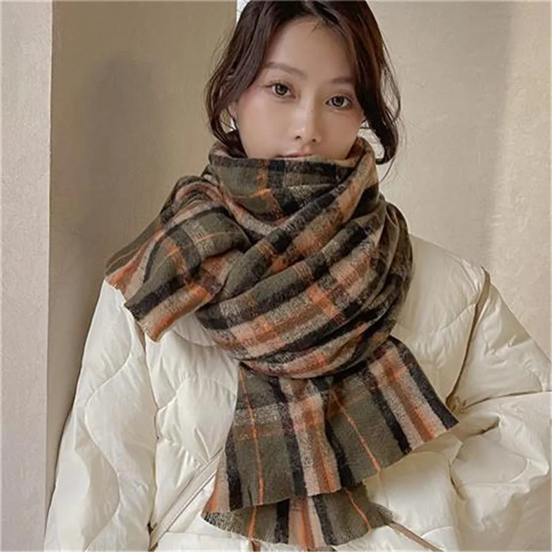 Корейский клетчатый шарф, женский зимний Универсальный теплый студенческий слюнявчик для пар, мужской шарф, шаль для женщин