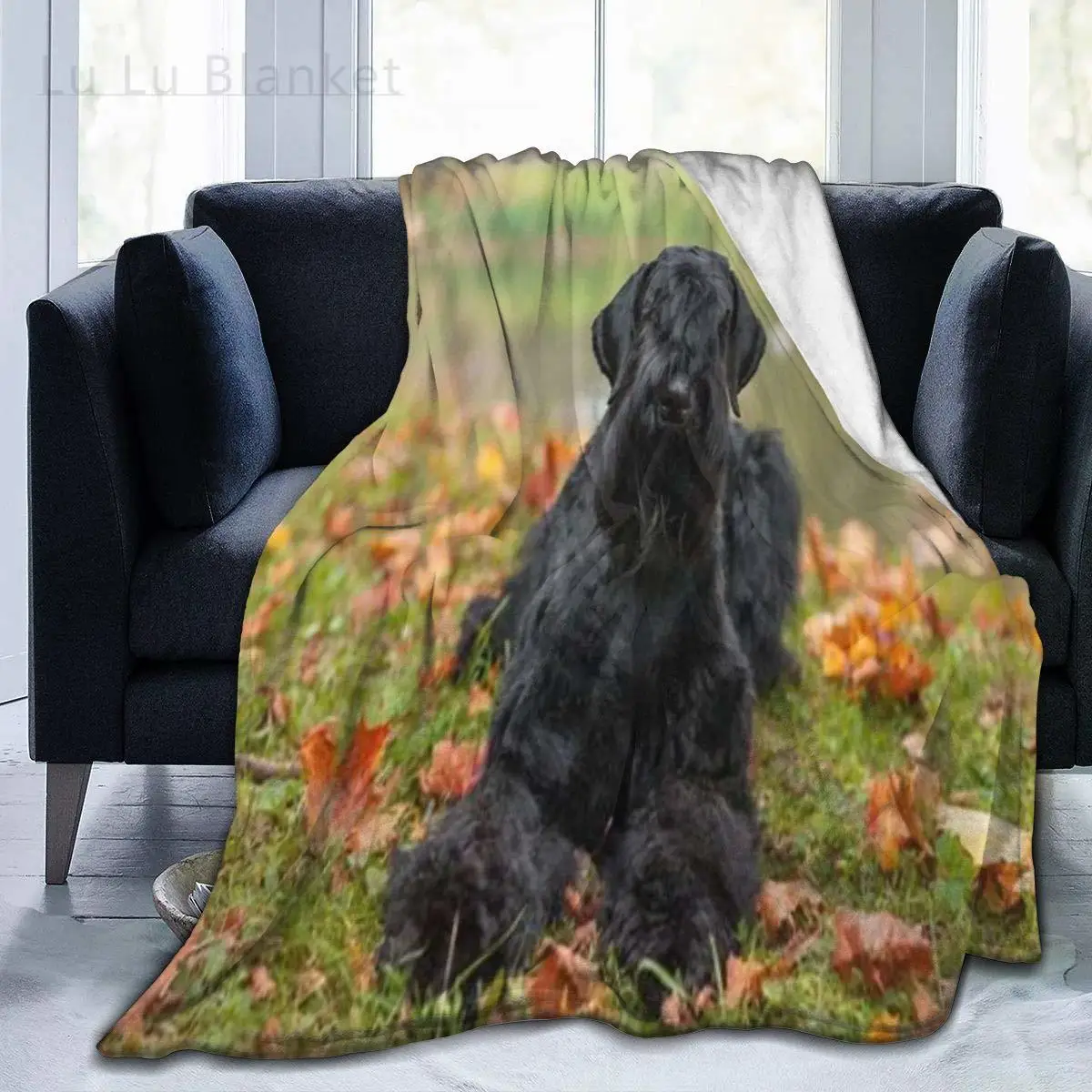 

Throw Blanket for Kids Teens Adults Lightweight Soft Warm The Giant Schnauzer Breed Dog Lying Grass Microfiber All Season Living