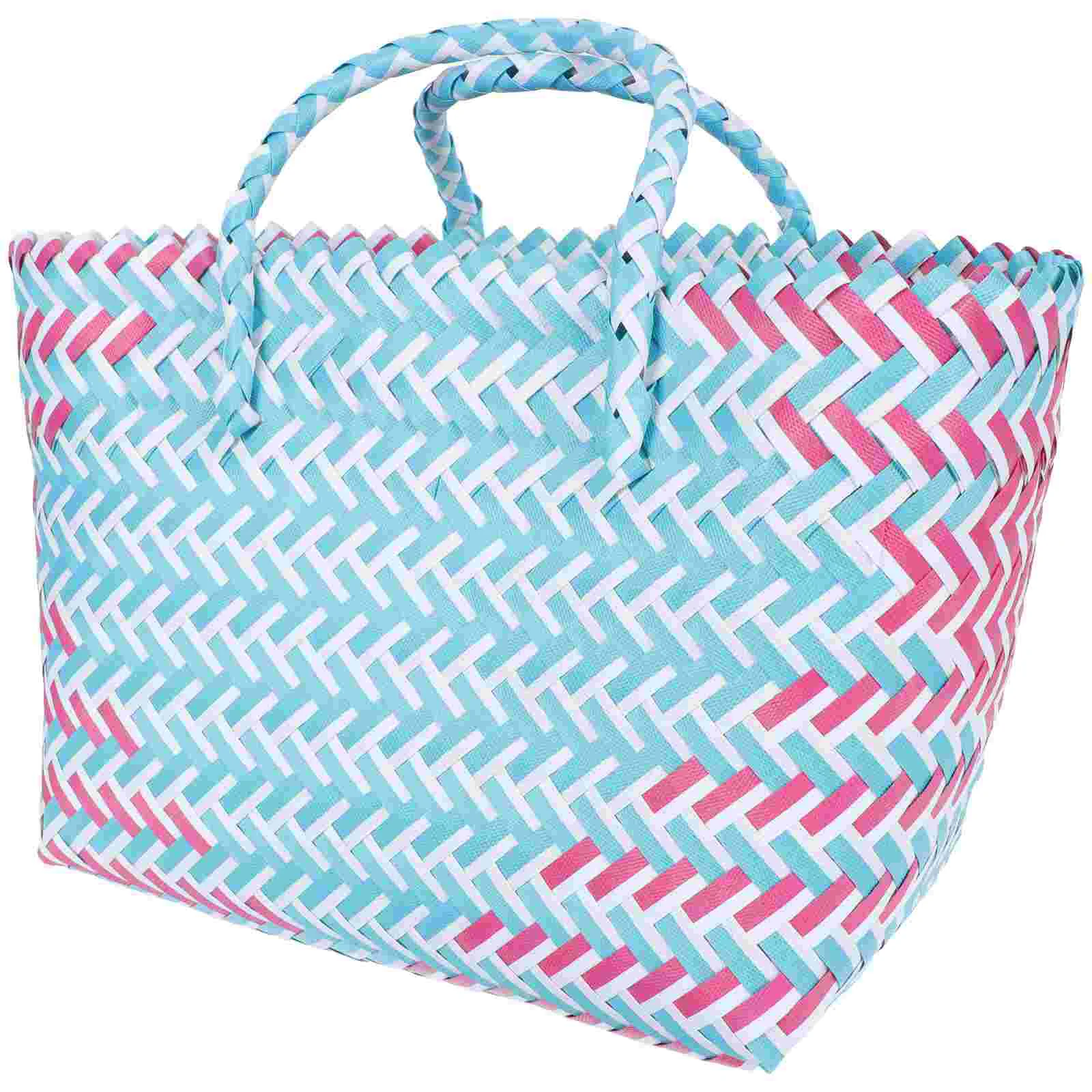 

Straw Tote Bag Women Top Baby Shower Basket Sundries Basket Grocery Bin Hand Bags Rattan Vintage Purse Bag
