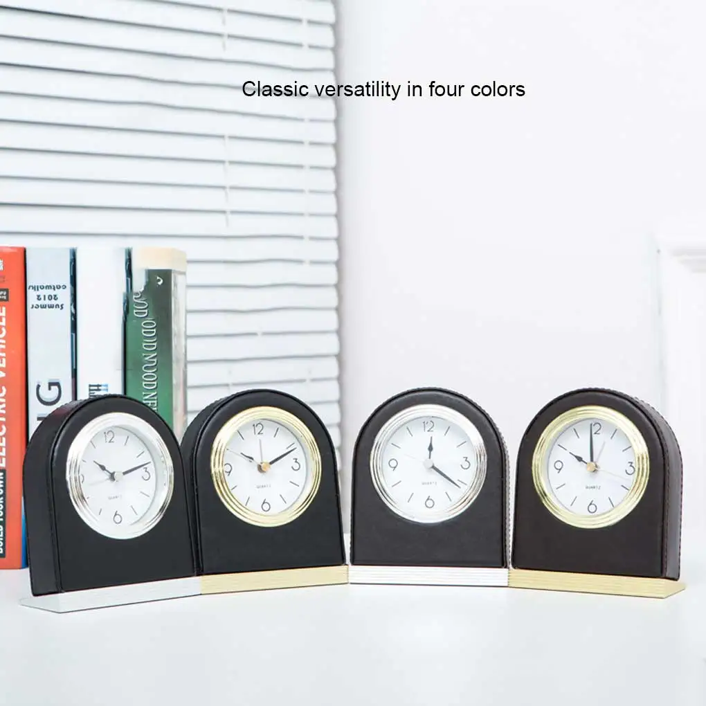 

Leather Alarm Clock Luminous Mute Alarms Hotel Table Desktop Bell with Light Metal Base Quartz Home Decor Bedroom