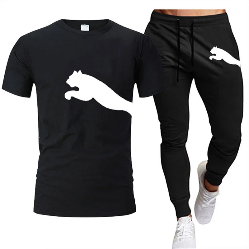 

Summer New Style Men's Sports Suit Brand LOGO Printing Casual Fashion Cotton Short Sleeves sweatshirt Men's T-Shirt + Pants Suit