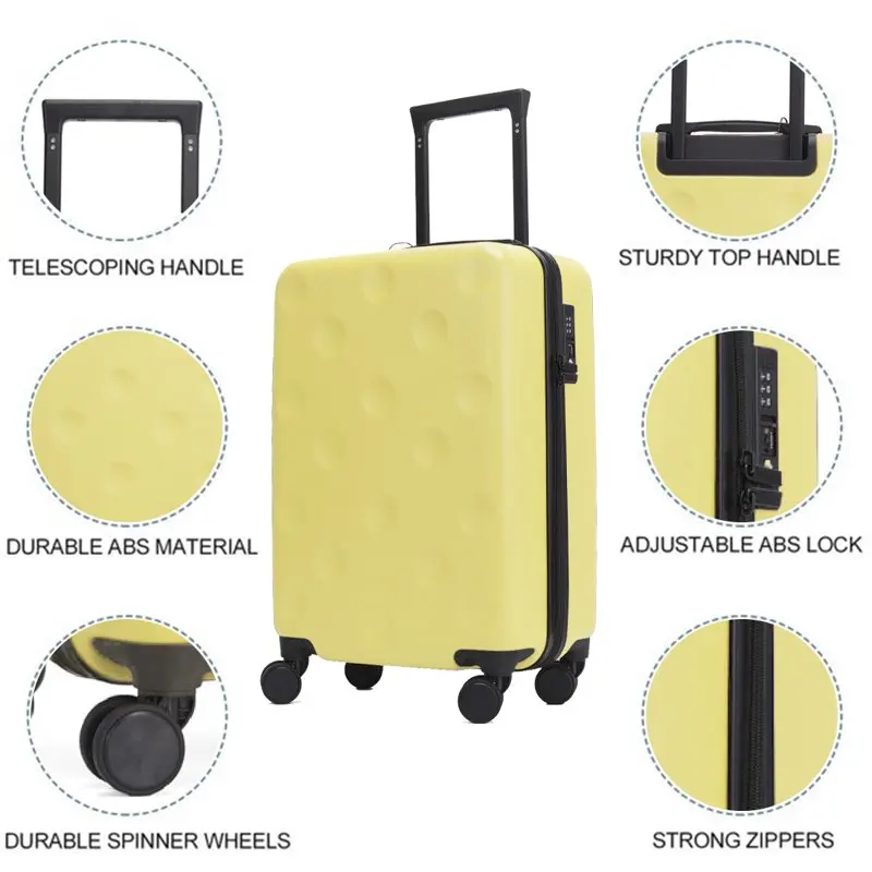 GinzaTravel 2-Piece Hardshell Lightweight Travel Luggage for Kids Women Men,20in 26in Suitcase Case with Wheels,TSA Lock,Yellow