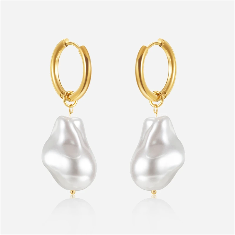 

Ailodo Stainless Steel Earrings For Women Elegant Imitation Baroque Pearl Drop Earrings Party Wedding Fashion Jewelry Girls Gift