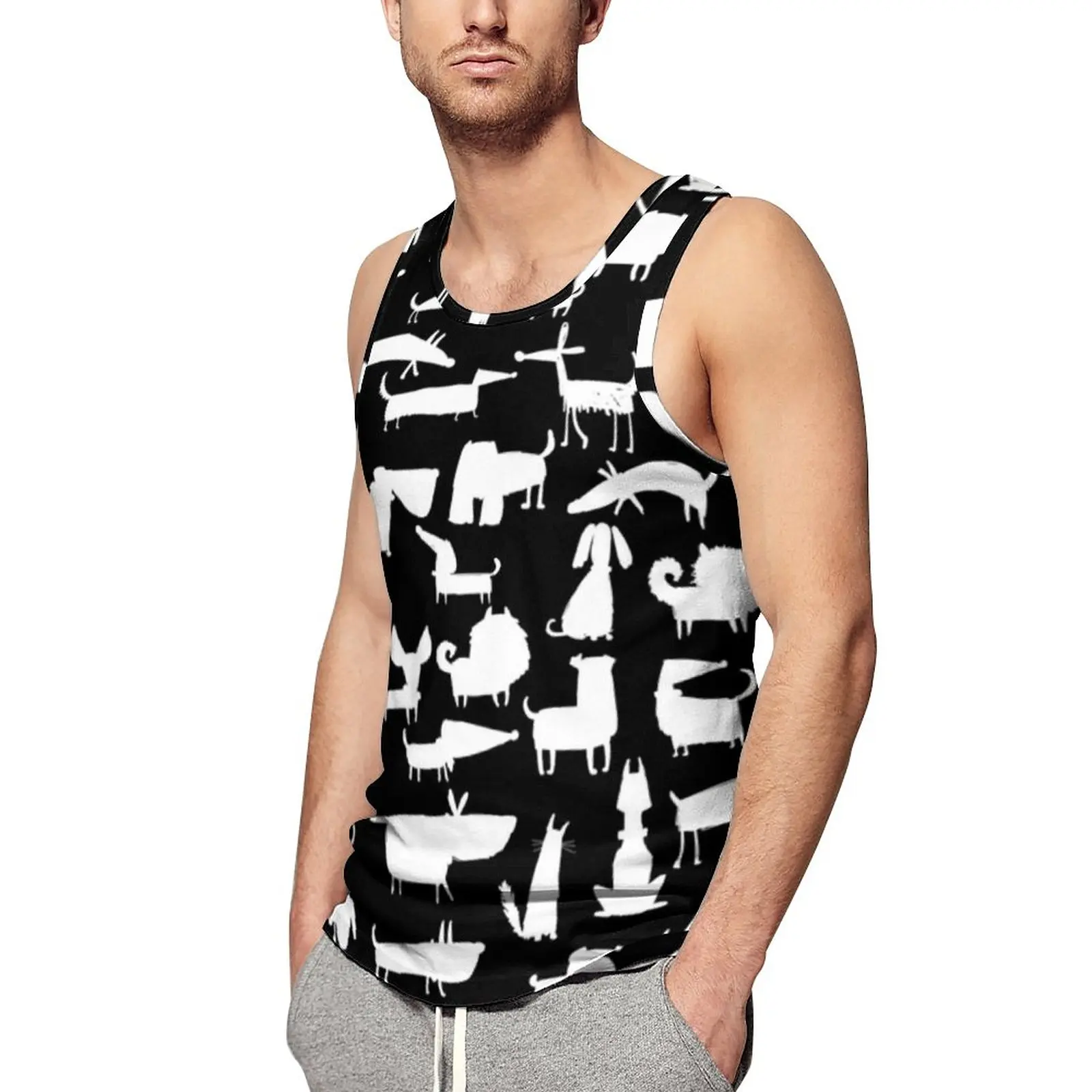 

Cartoon Dog Tank Top Man Dogs Collection Graphic Workout Oversized Tops Beach Streetwear Custom Sleeveless Shirts