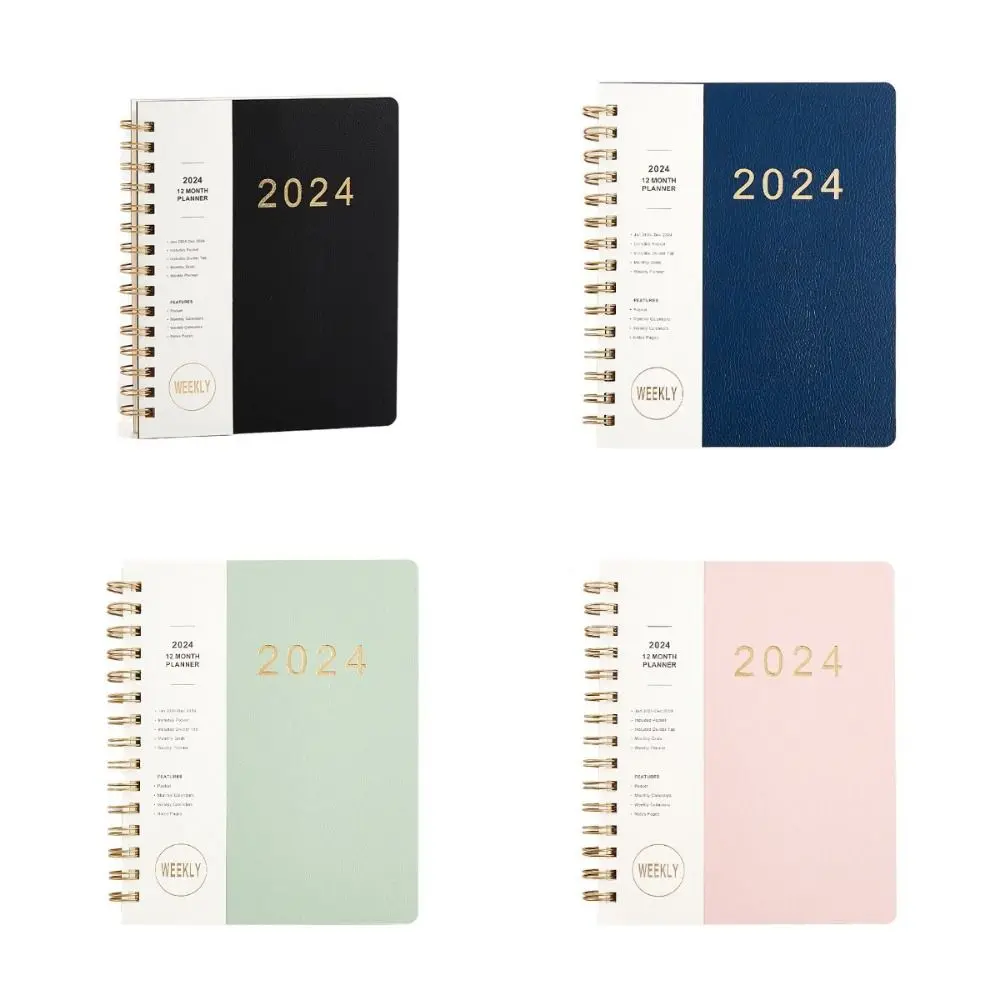 

Обложка из искусственной кожи 2024, планировщик, календарь, блокнот с напечатанными вкладышами, плотная бумага, спиральная обмотка, записная книжка, двухпроводная обвязка, 365 дней
