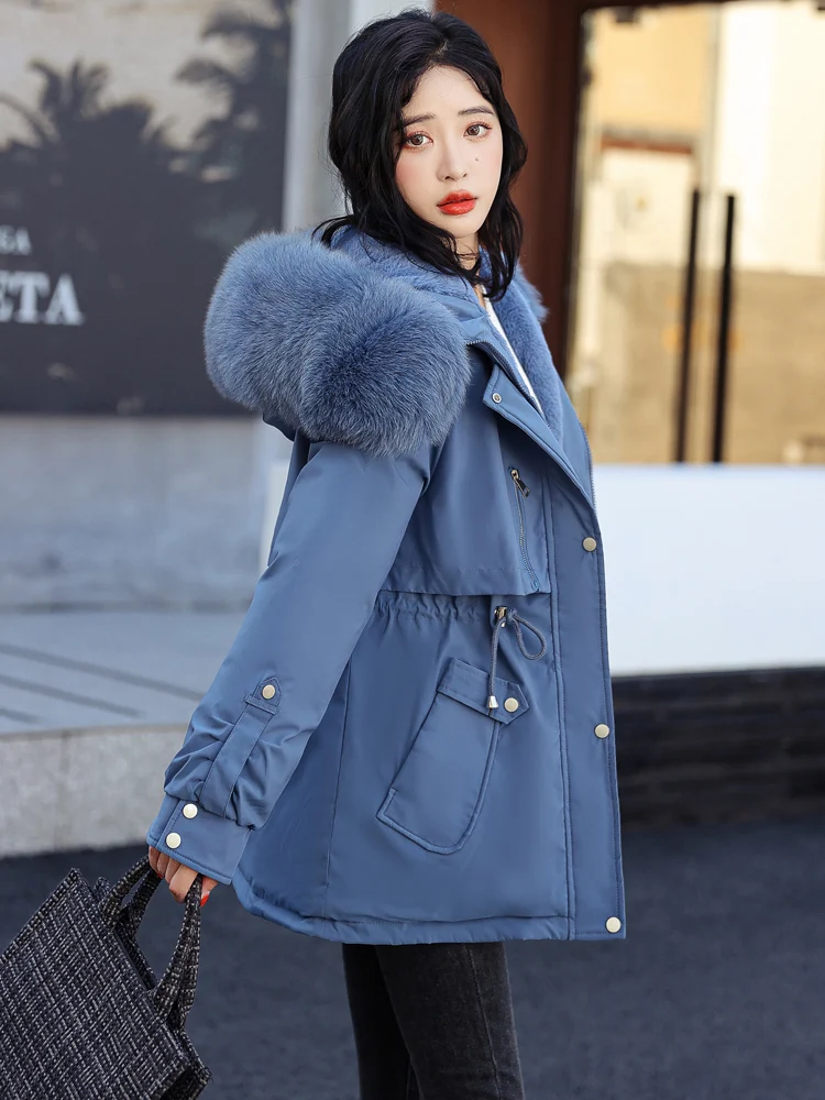 2022 New Winter Jacket Women Parka Fashion Long Coat Wool Liner Hooded Parkas Slim With Fur Collar Warm Snow Wear Padded Clothes