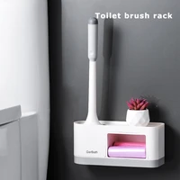 household punch free wall hanging long handle silicone toilet brush with storage holder for cleaning square toilet