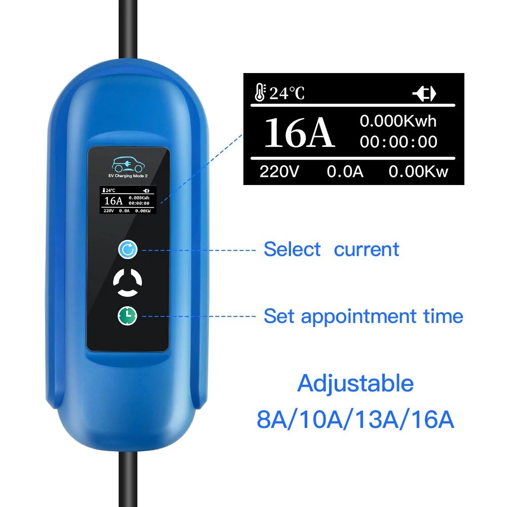 3-фазное портативное зарядное устройство для электромобилей 11 кВт 16 А тип 2 IEC 62196-2