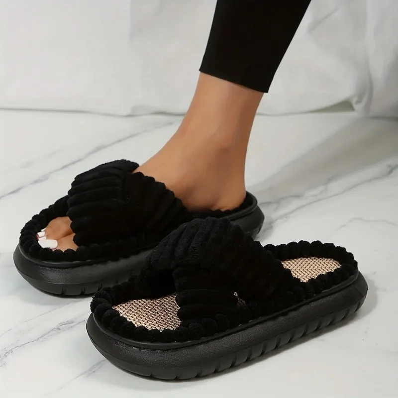 

Замшевые домашние современные тапочки из коровьей замши, модель 2023 года, модная женская обувь на среднем каблуке, красивые женские тапочки на плоской подошве для взрослых