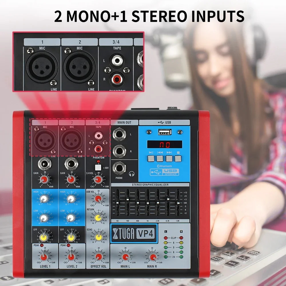 XTUGA VP-4 профессиональный 4-канальный аудиомикшер DJ-контроллер с Bluetooth