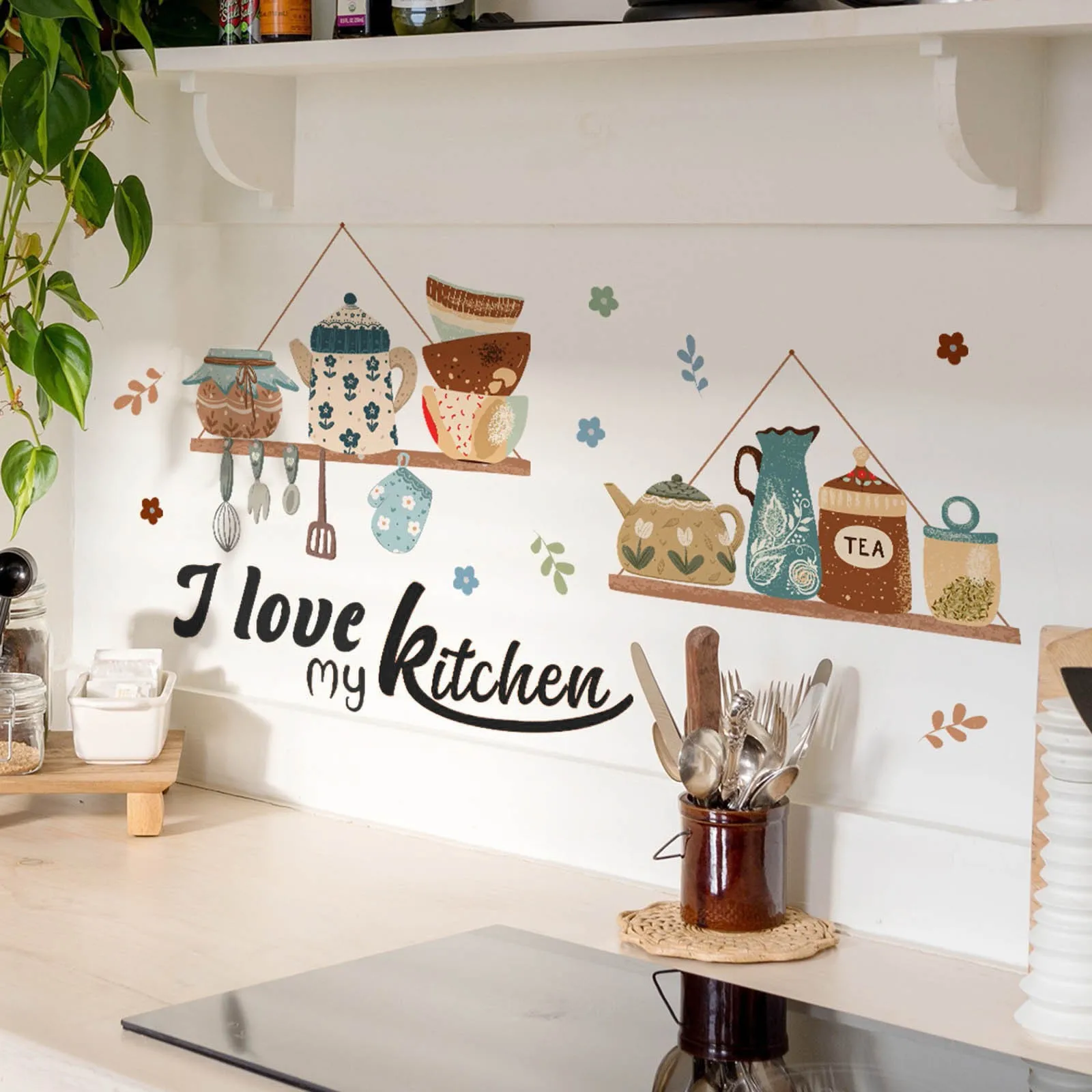 

Kitchen Vintage Tableware Wall Stickers Wall Decor Home Decoration Door House Interior English Quote I Love My Kitchen Diy