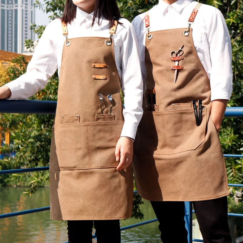 

Canvas Apron Cowboy Kitchen Waterproof Chinese Restaurant Barista Milk Cake Barber Shop Work Clothes Hand Cleaning Barber Apron