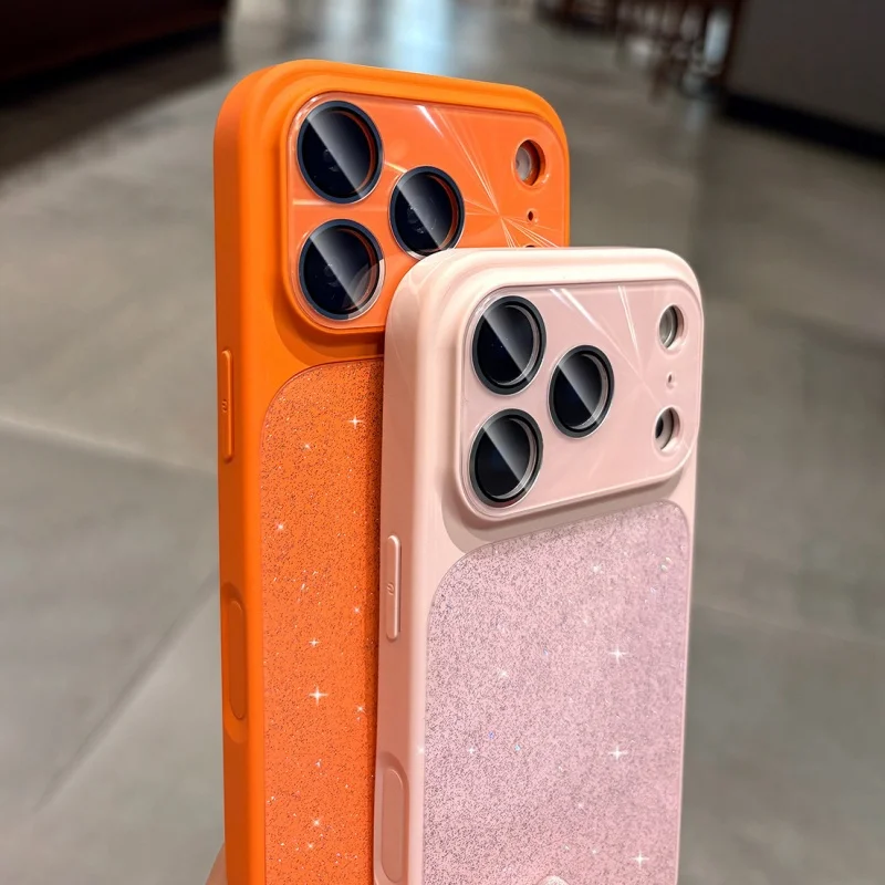 Фото Роскошный блестящий стеклянный чехол для iPhone 17 Air 16 15 Plus 14 13 12 Pro Max с защитой объектива, противоударный гибридный бампер-накладка №5