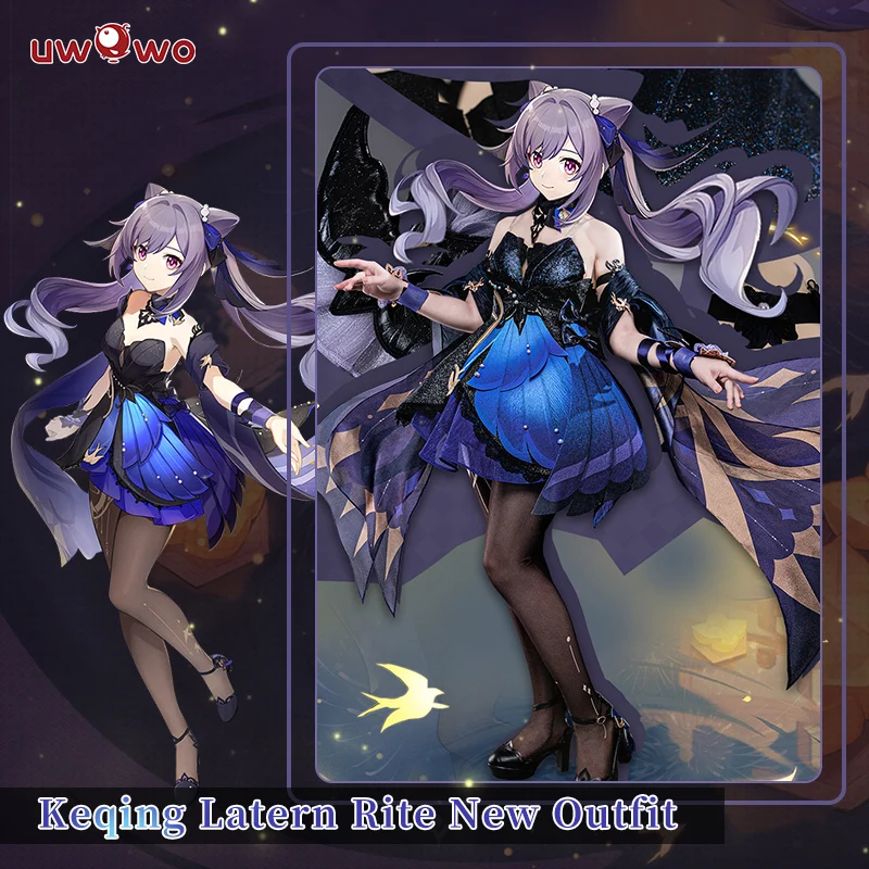 UWOWO Game Genshin Impact Keqing Cosplay Costume Opulent Splendor Keqing Uniform Latern Rite New Outfit Ke Qing Dress Halloween