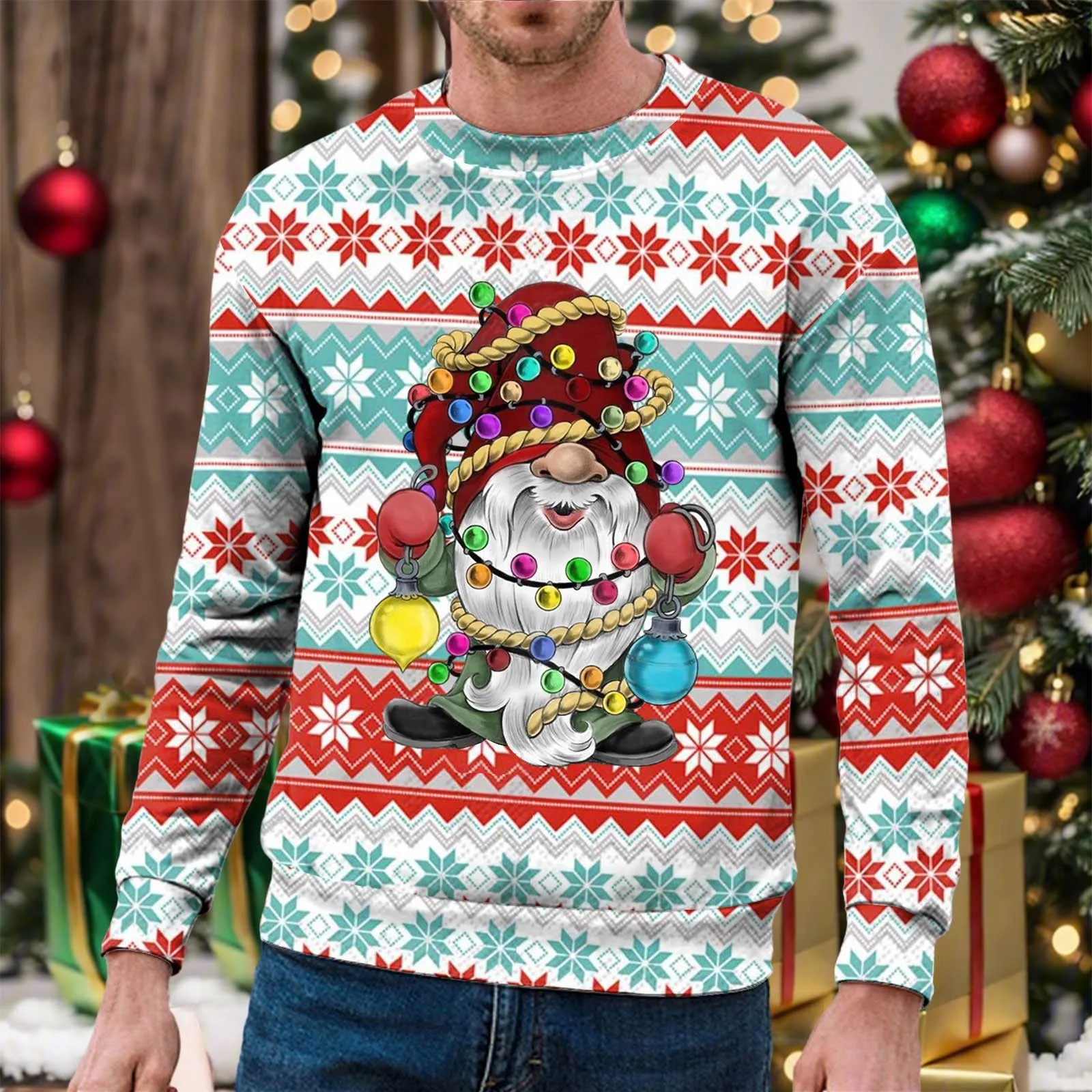 

Мужские рождественские пуловеры, свитшот, джемпер, графический уродливый пуловер с веселым рисунком Санта-Клауса, повседневные толстовки с 3d принтом