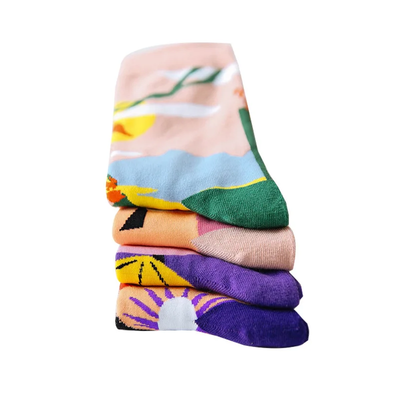 Women Men Happy Funny Socks Print Fruit food Art Cute Spring Autumn Summer Winter Socks Cotton Fashion Socks Middle Tube 4/Lot