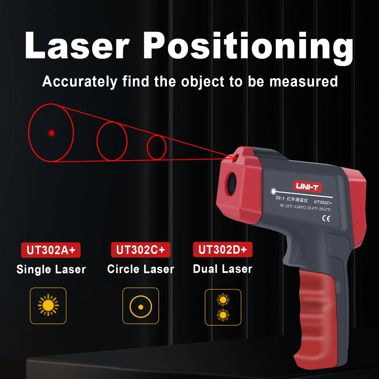 UNI-T UT302A+/UT302C+/UT302D+ Бесконтактная температура EBTN Цветной экран ЖК-измеритель