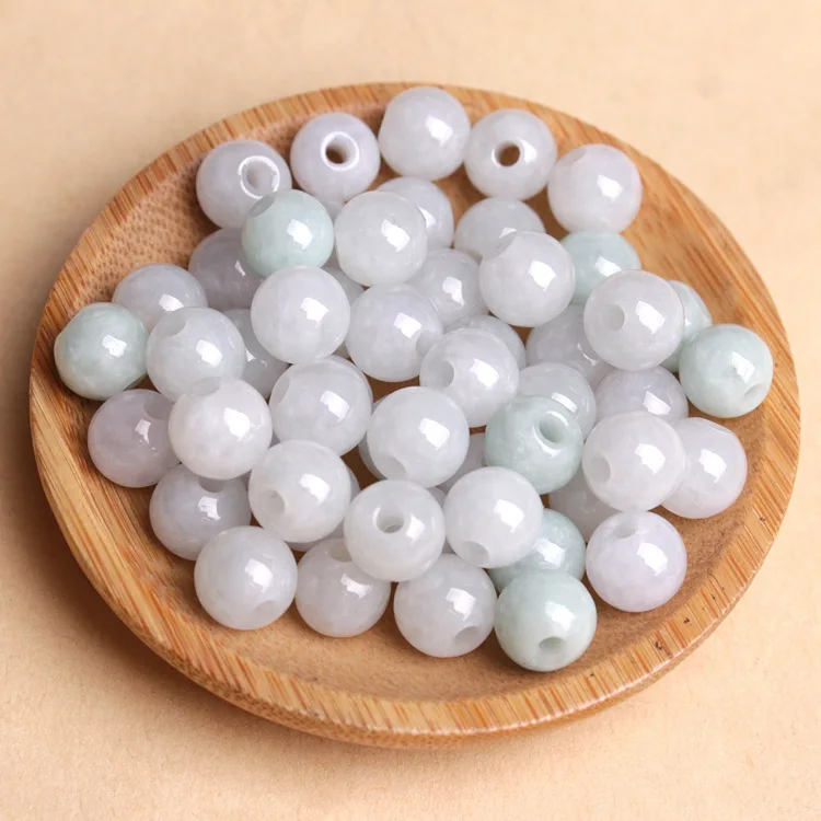 

Natural jadeite handcarved round beads big orifice DIY 100% real jade bracelets necklace jade accessories septa scattered beads