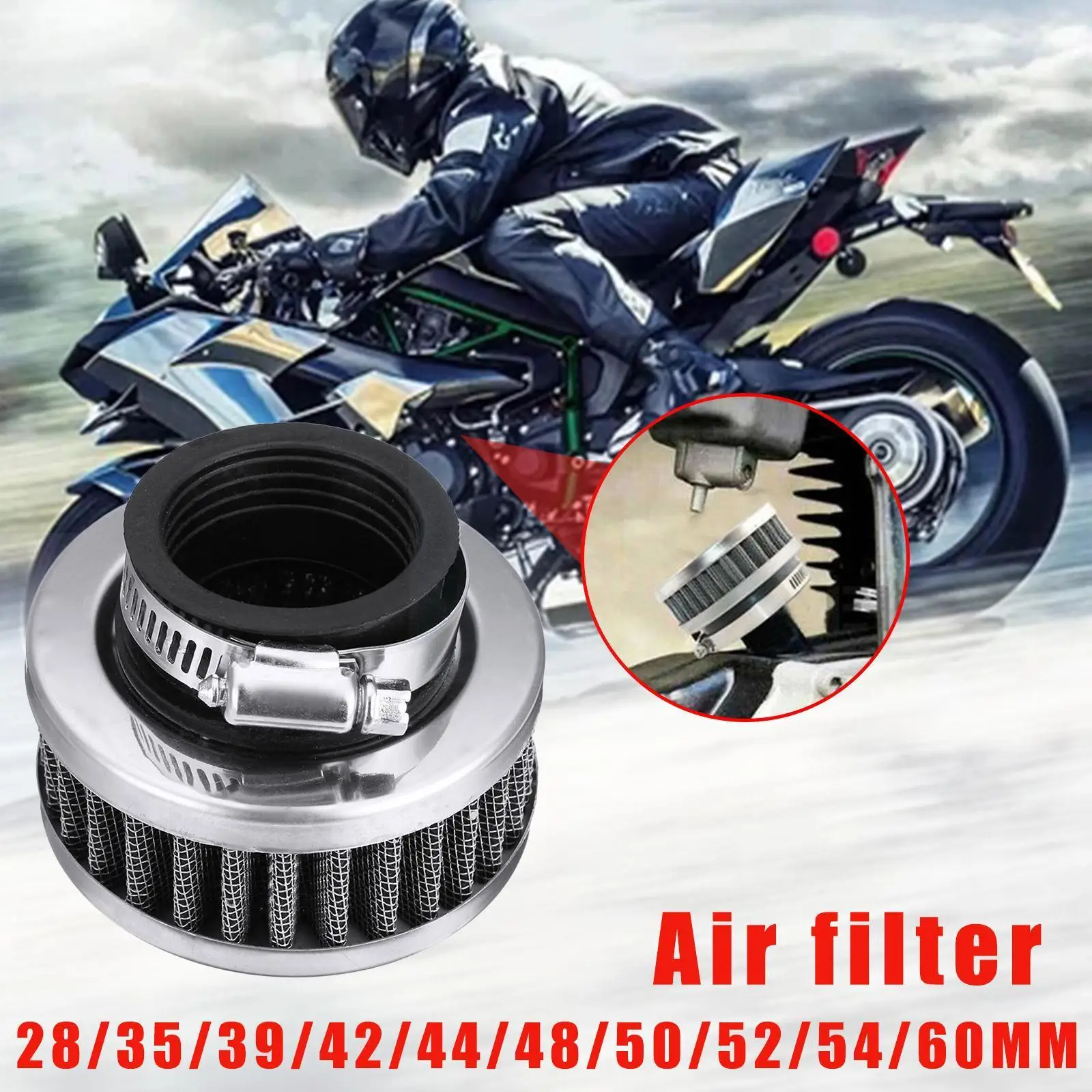 

Universal Motorcycle Scooter Steel Air Intake Filter Breather 48mm-52mm Mini Cleaner＋clamp Filters Replacement M3f1