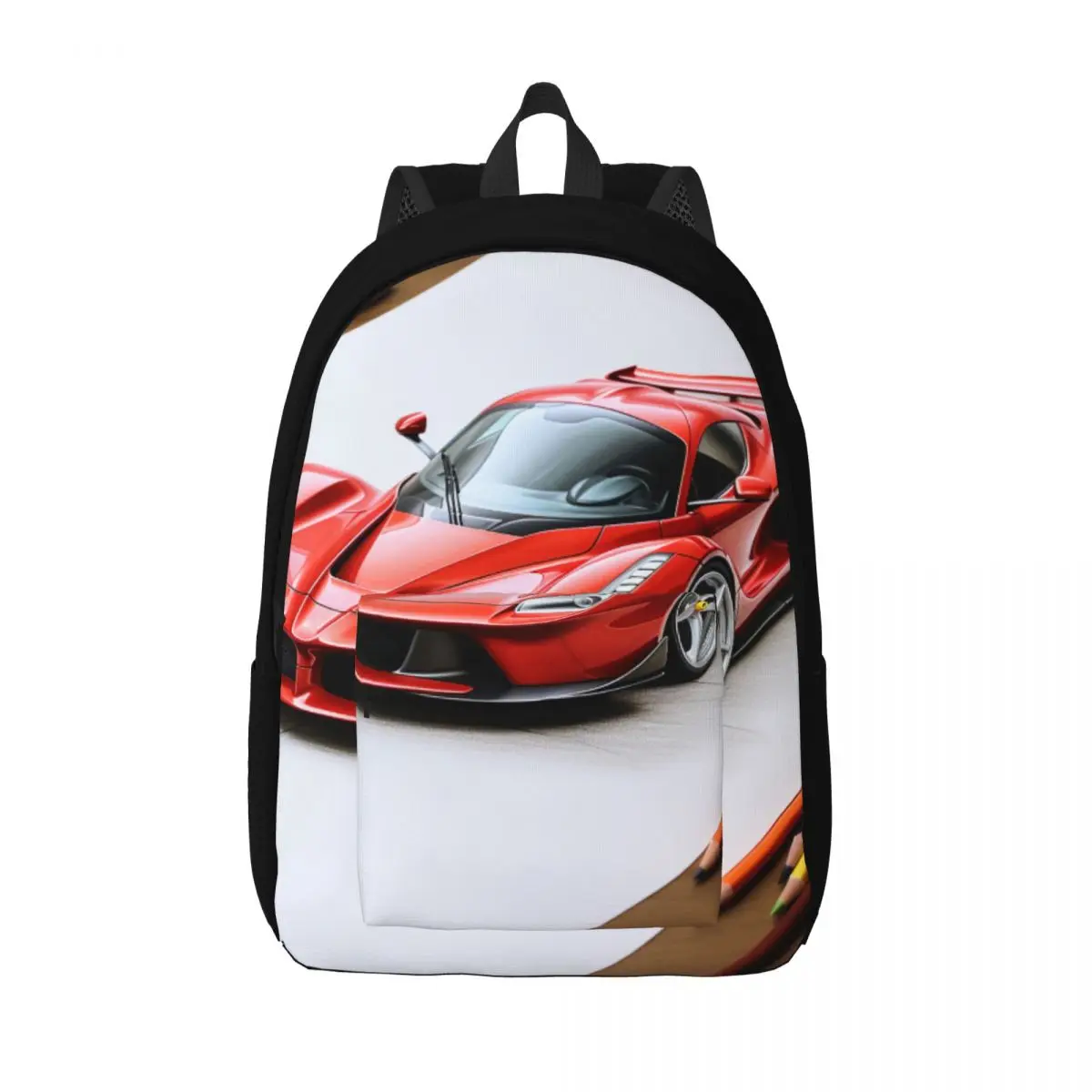 

Passionate Sports Car Canvas Backpacks Pencil Art Colored Cartoon Travel Large Backpack Fun Bags