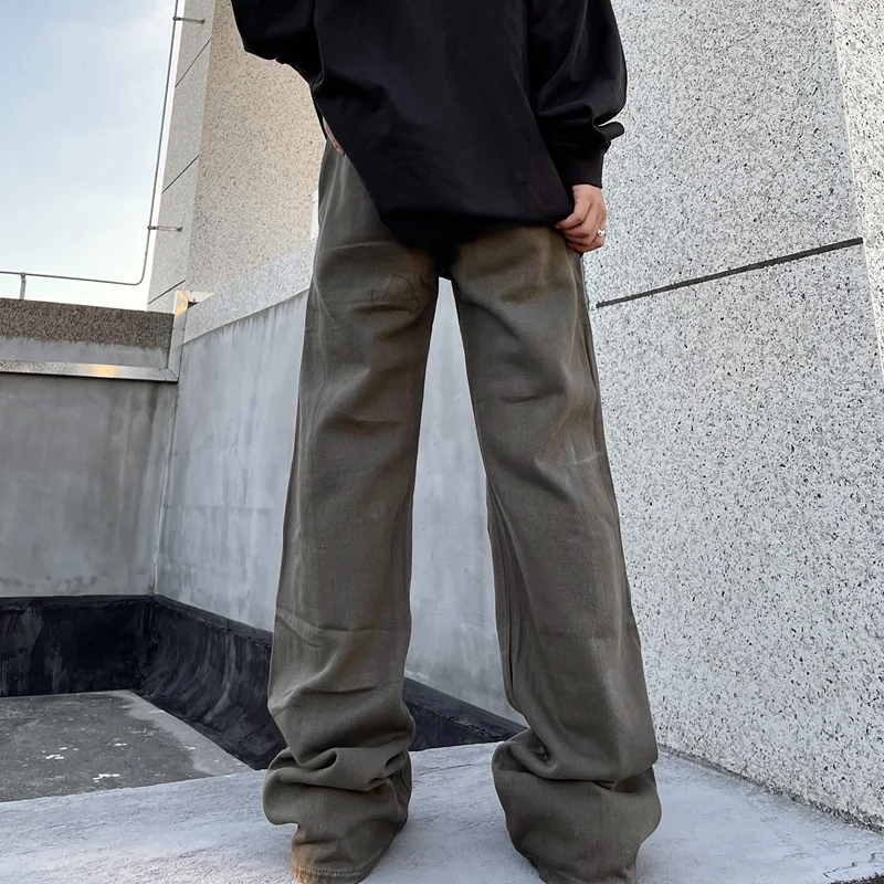 Men Clothing New Pattern Recreational Vintage Broad Leg Military Green Jeans Straight Cylinder Loose Cargo Pants Autumn Female