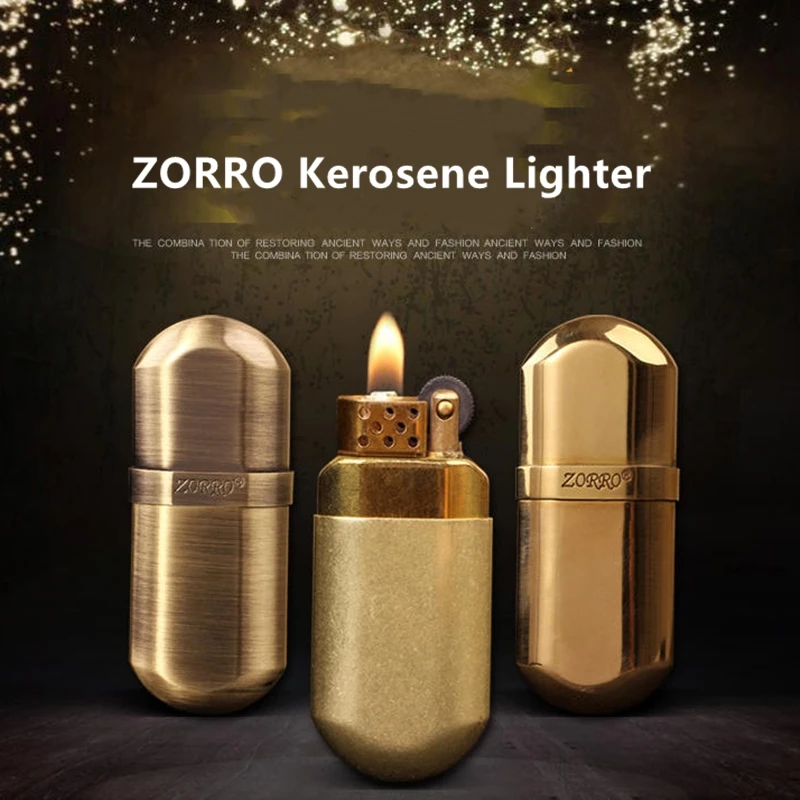 

ZORRO Retro Brass Grinding Wheel Metal Kerosene Lighter Windproof Pocket Cigarette Trenches Tobacco Lighters Smoking Accessories