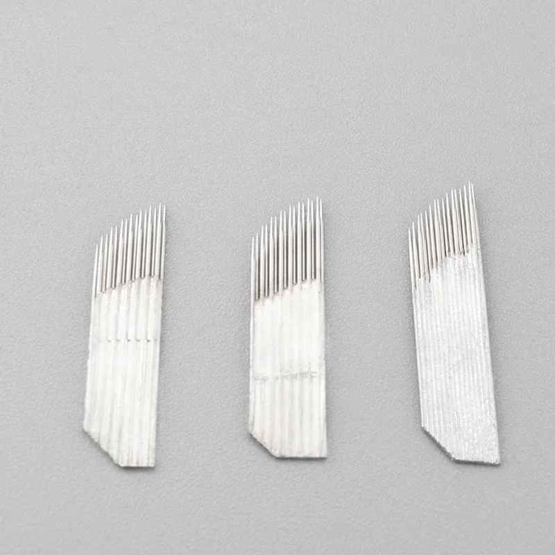 50 стойков Microblading Permanente Make Wenkbrauw Tattoo 3D Borduurwerk 14 15 16 Dubbele Rij Naalden Handintar Pen Blades Pins
