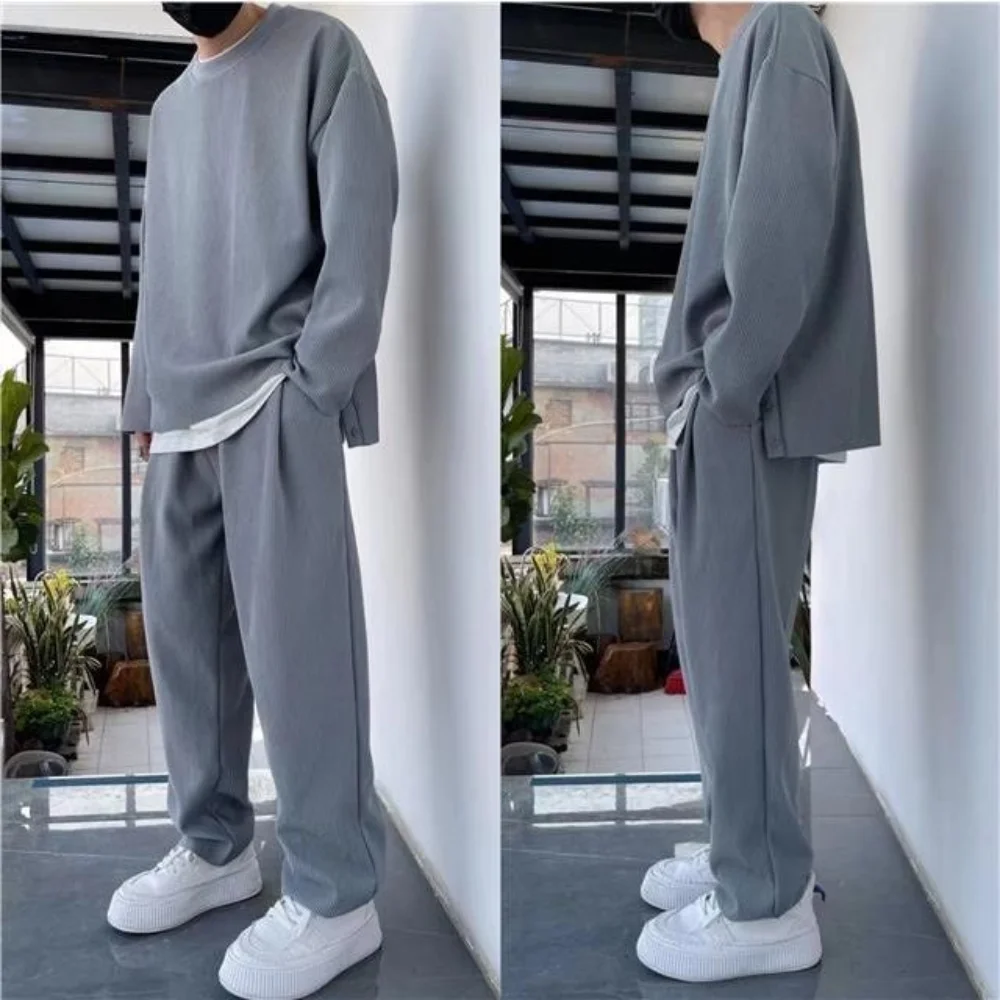 

2 Piece Set Men Loose Fit Tracksuit Men Fashion Clothing Korean Style Men Streetwear Solid Color Hip Hop Dancing Clothing