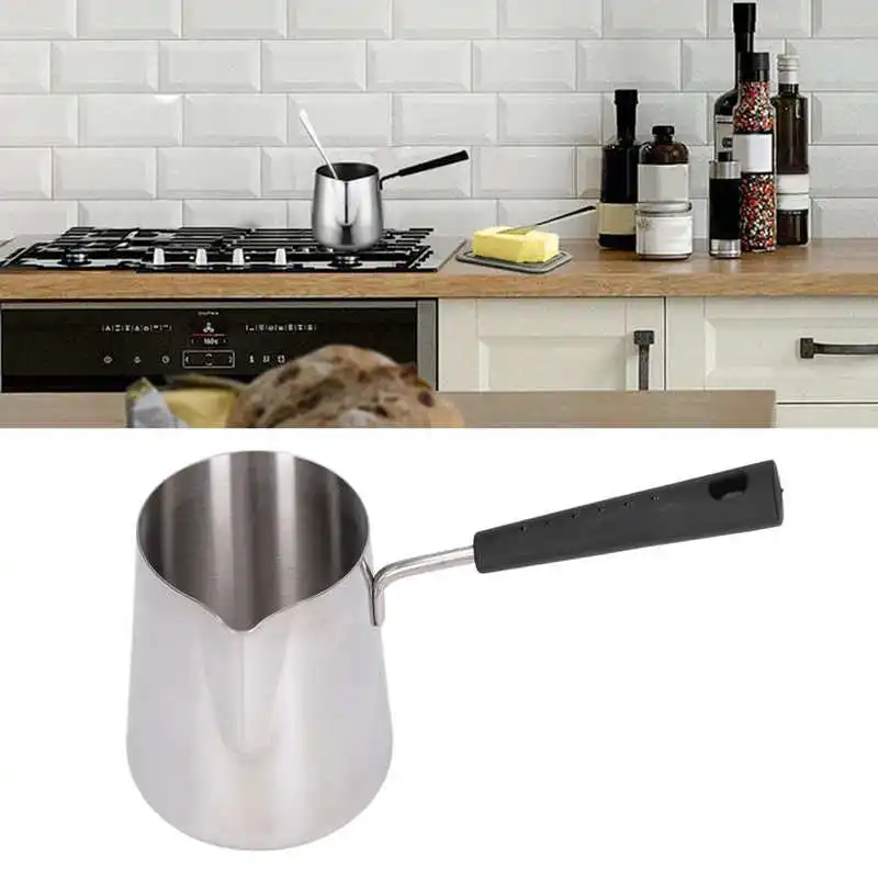 

Turkish Coffee Pot 600ml Stainless Steel Glossy Surface High Temperature Resistant Easy to Clean Butter Warmer Melting Pot