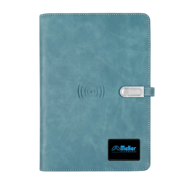 Factory Directly A5 Leather Diary Planner Customize LED Logo Wireless Charger Notebook