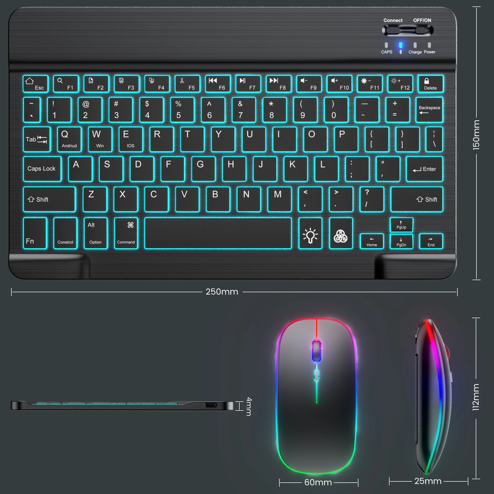Mini Wireless Keyboard And Mouse Bluetooth Led Spanish Russian Rechargeable Backlit Keyboards For Ipad Tablet Phone |