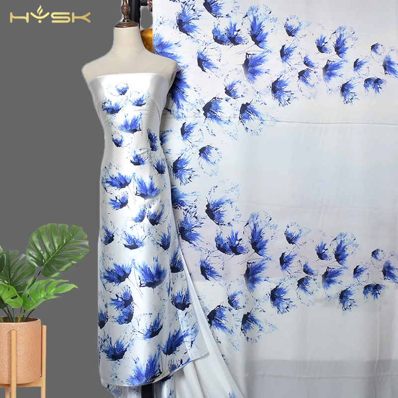 Шелковая ткань HYSK 100% с атласным шармёзом, эксклюзивная шелковая ткань с узором, с натуральным рисунком, оптовая продажа E2938