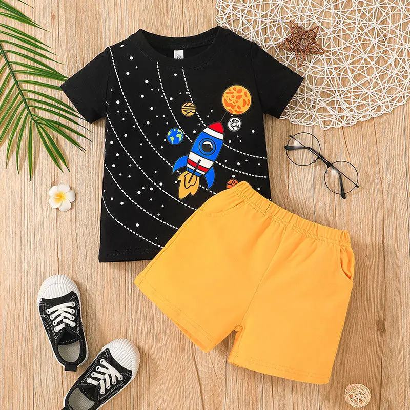 

Kids Tracksuits for Boy Clothes 4 5 Years Korean Fashion Print Short Sleeved T-shirts Tops + Shorts 2PCS Childrens Bebes Outfits