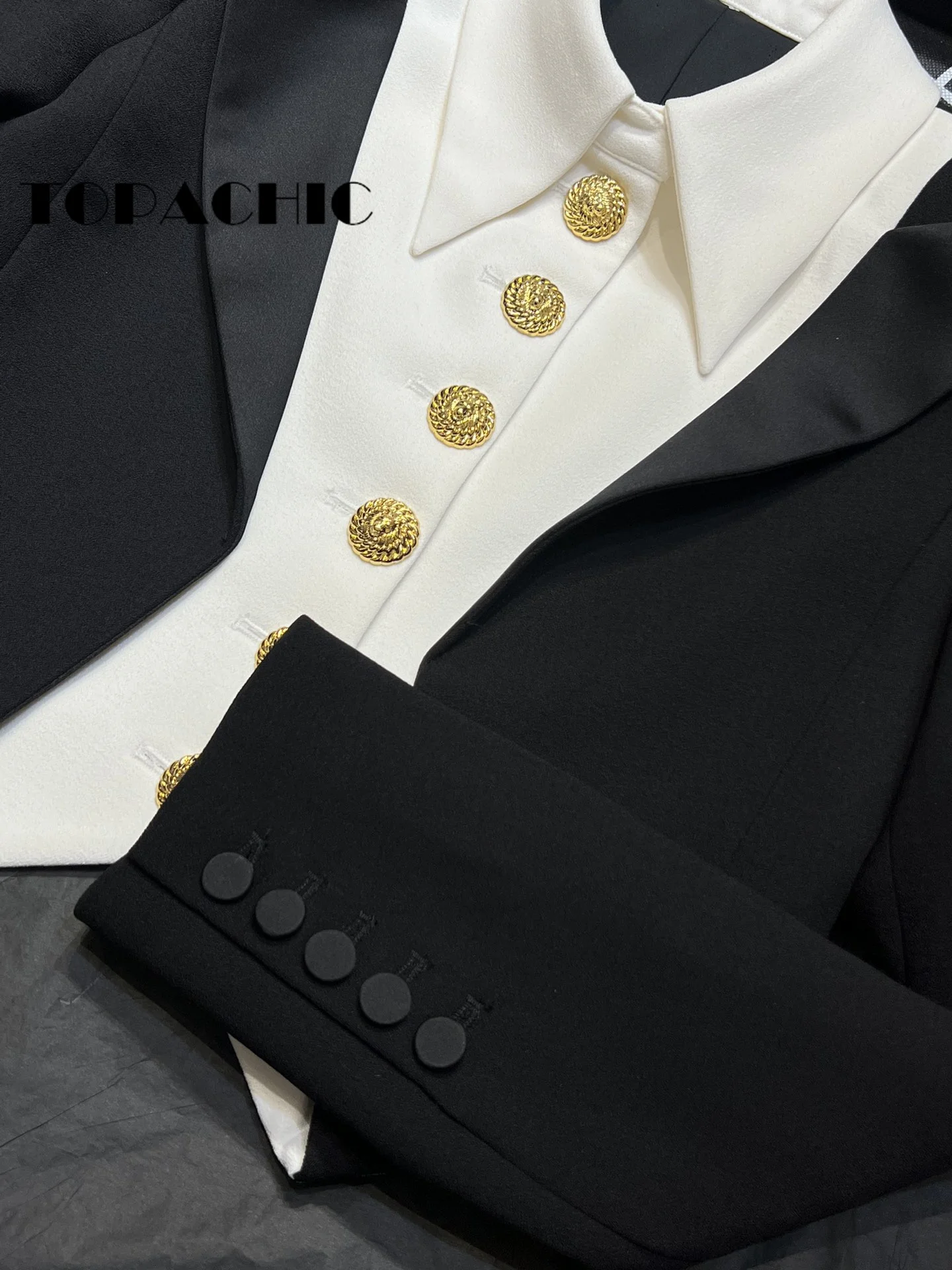 11.14 TOPACHIC Шикарный контрастный цветной блейзер с двойным воротником и лацканами