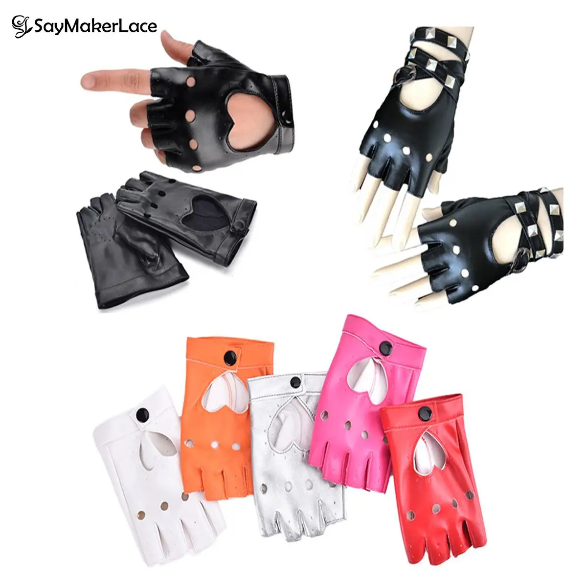 1Pair Women Punk Short Synthetic Leather Gloves Fashion Half Finger Fingerless Gloves Lady Handsome Black Gloves