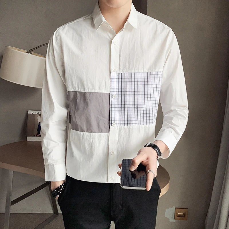 2021 Spring Korean Shirt for Men's Loose Long Sleeve Neutral Oversize Casual Shirt Streetwear Social Party Blouse Male Clothing