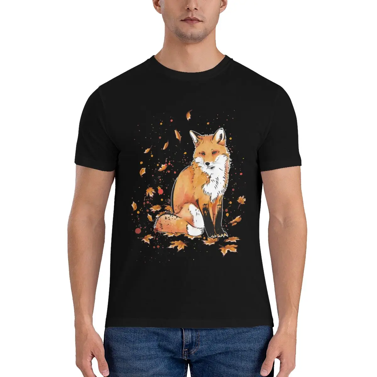 

Fox In The Snow T Shirt Animal Pure Cotton T Shirts Crewneck Print Fun Clothes for Male Big Size Couple Tshirt Gift Idea