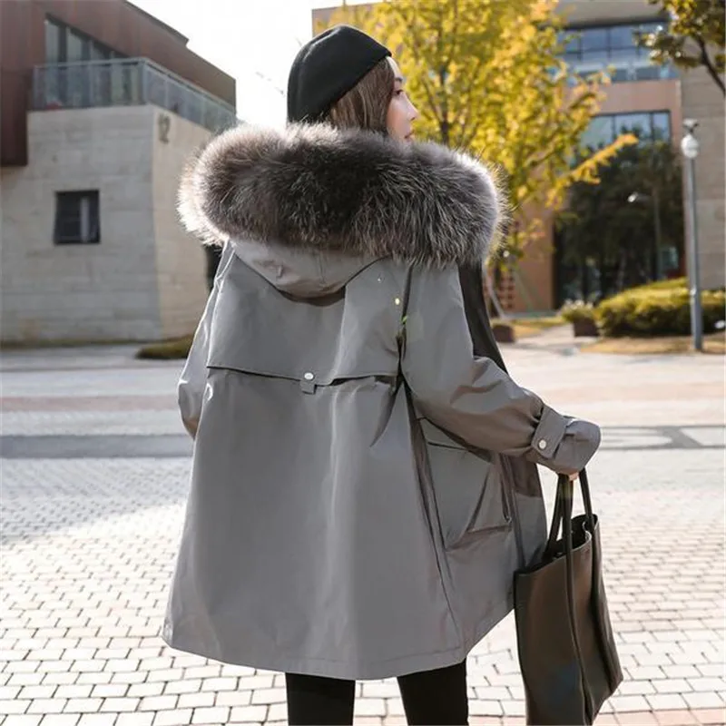 

Women's Parkas 2022 Winter New Women's Faux Rabbit Fur Liner Detachable Jacket Warm Thick Cotton Coat Hooded Snow Parkas Outwear