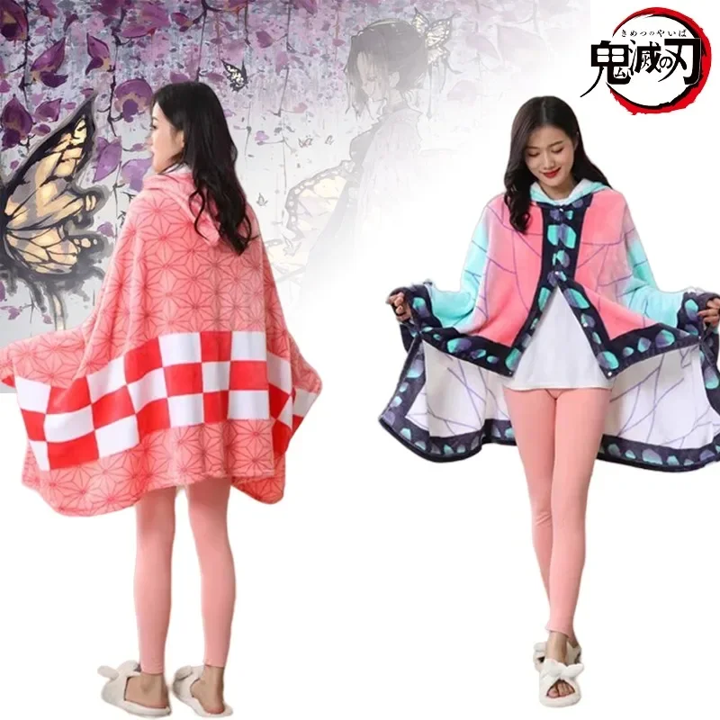 Одеяло Убийца демонов Kimetsu No Yaiba Tanjirou Shinobu пижама Nezuko плащ для косплея фланелевая