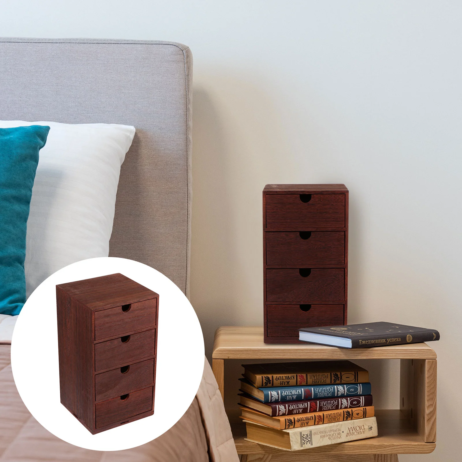 

1pc Vintage Style Wood Storage Box Decorative Desktop Organizer (Four-layer)