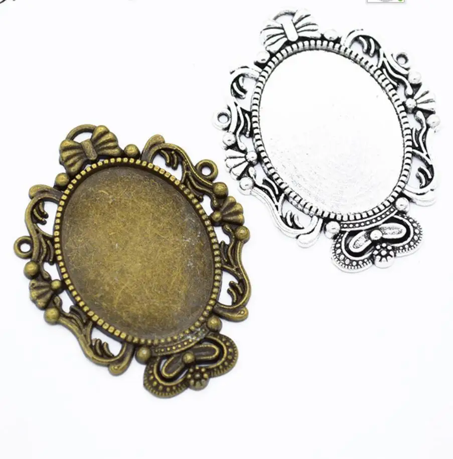 

20pcs 38*22mm Inner Size Antique Bronze Antique Silver Color Oval Cabochon Base Setting Pendants For Jewelry Making F0790