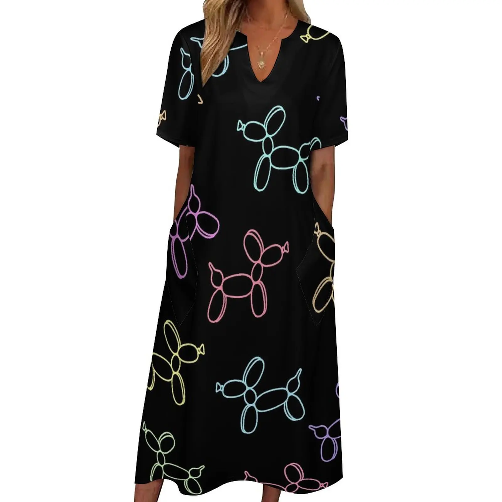 

Платье-макси с изображением собак и воздушных шаров