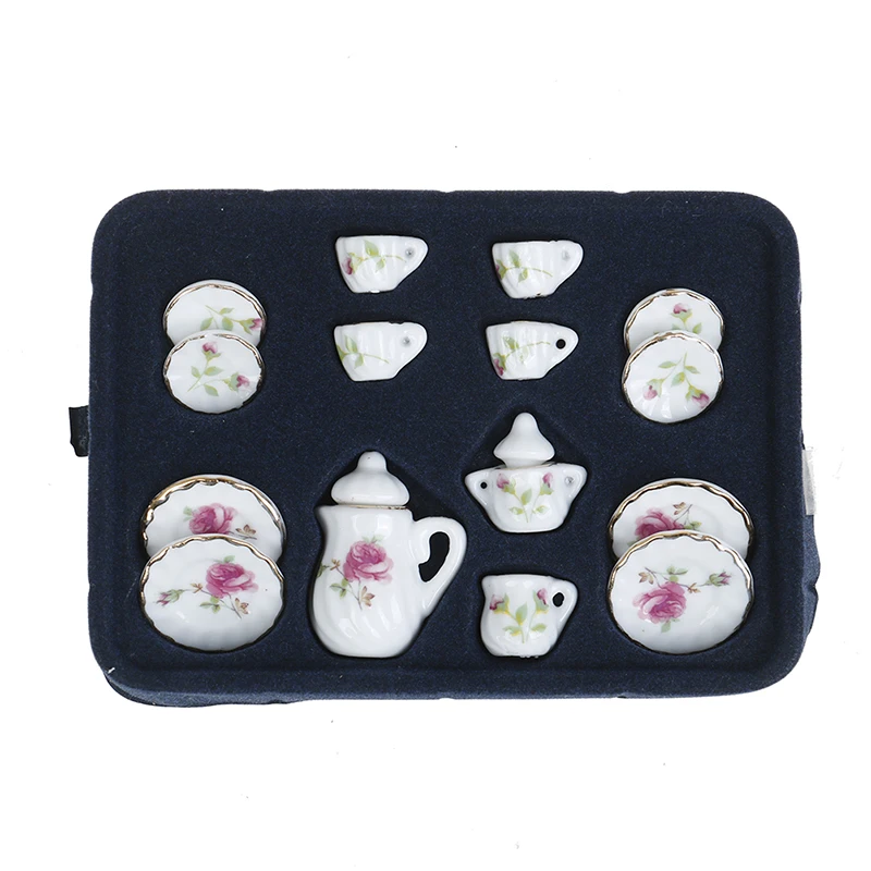 

15PCS 1/12 Miniature Flower Patten Porcelain Coffee Tea Cups Ceramic Tableware Dollhouse Kitchen Accessories