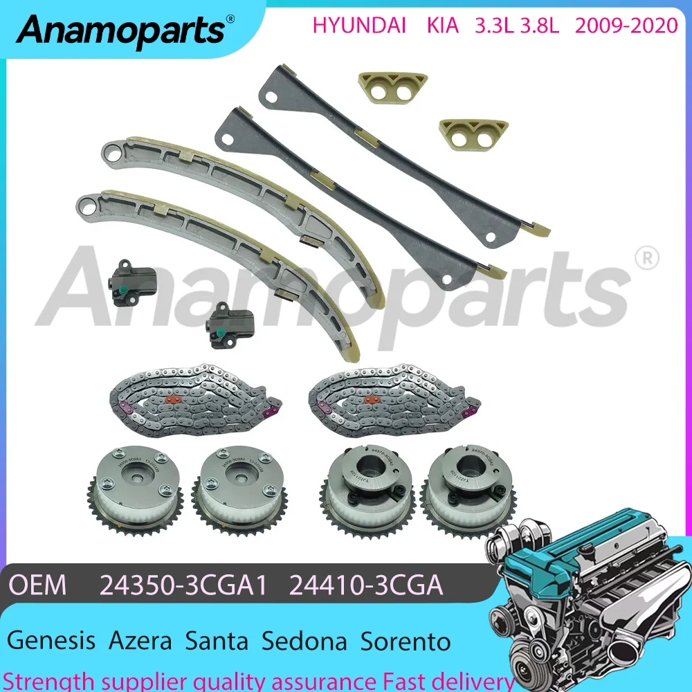 Фото Комплект цепи ГРМ двигателя для 09-20 3.3L 3.8L Hyundai Santa Fe XL Palisade Kia Stinger Telluride двигатель 3.3 3.8 V6 GAS 24321-3L100 №1