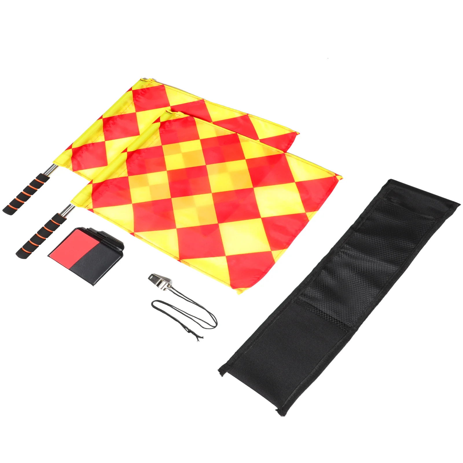 

Referee Banner Set Handheld Signal Flags Metal Signs Racing Car Whistle Soccer Cards Cloth Red Suit