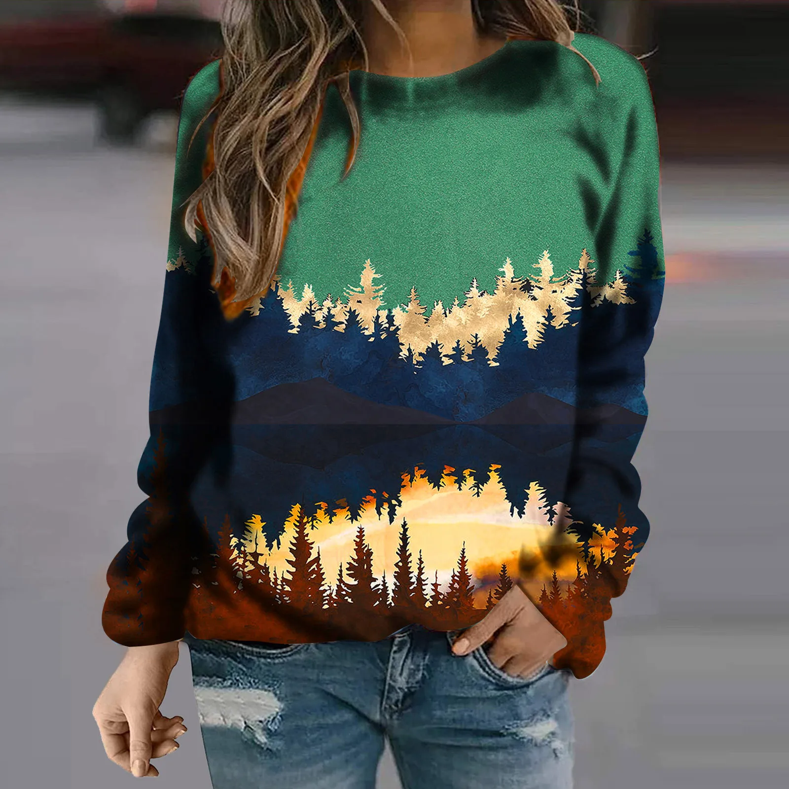 

Fleece Long Sweater Women Women Print Hoodless Loose Full Zip Pullover Tops Round Neck Fit Hooded Casual Drawstring Pullover