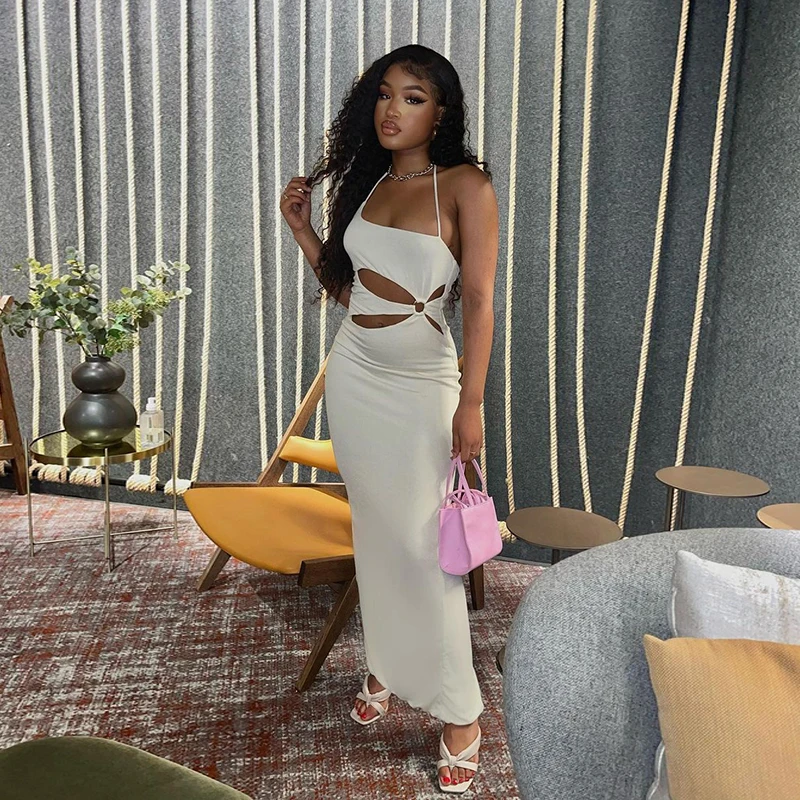 

Оригинальный дизайн, летнее Сексуальное Платье макси с воротником, праздничные женские платья Вечерние вечернее Клубное элегантное ажурно...