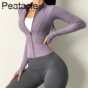 Peatacle Zipper Yoga Wear Women's Tight-fitting Stretchy Quick Dry T-shirt Training Fitness Sports T