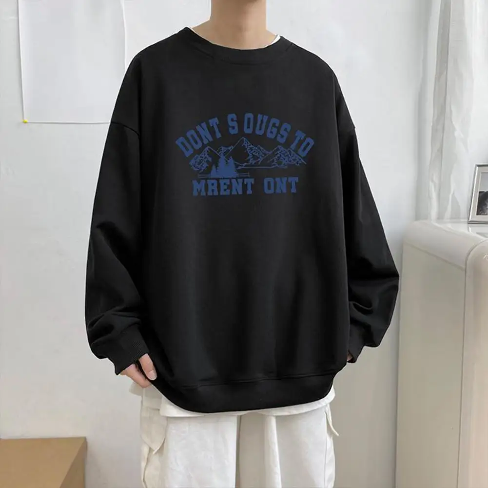 

Men Fall Sweatshirt Soft Autumn T-shirt Mountain Pattern Men Sweatshirt